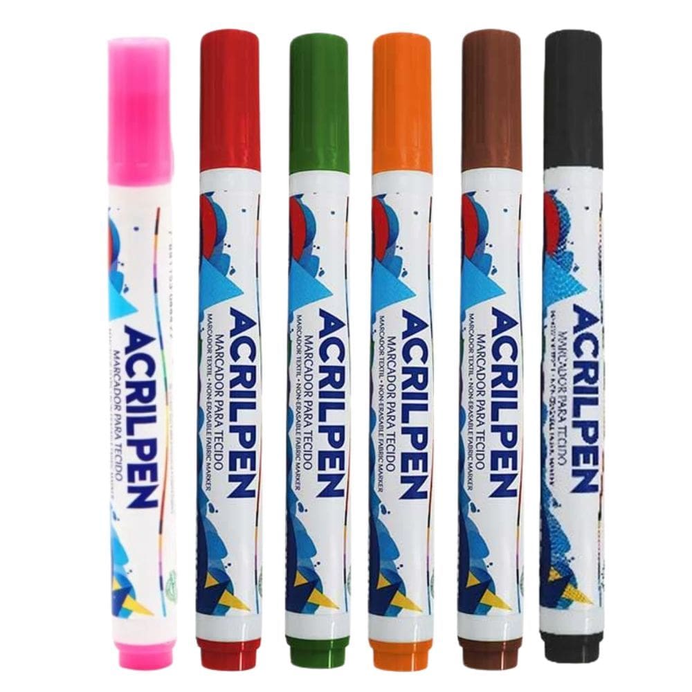 Kit 06 Canetas Marcador Para Tecido Acrilpen Colorida - Acrilex