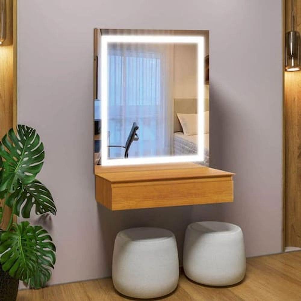 Penteadeira Camarim Paris Com Espelho e Led Naturalle - Mavaular