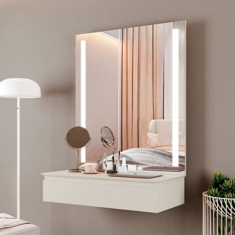 Penteadeira Camarim Paris Com Espelho e Led Off White - Mavaular