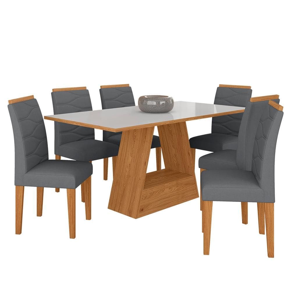 Mesa Com 6 Cadeiras 1,60 Vicenza Cin/off White/cinz - Móveis Arapongas