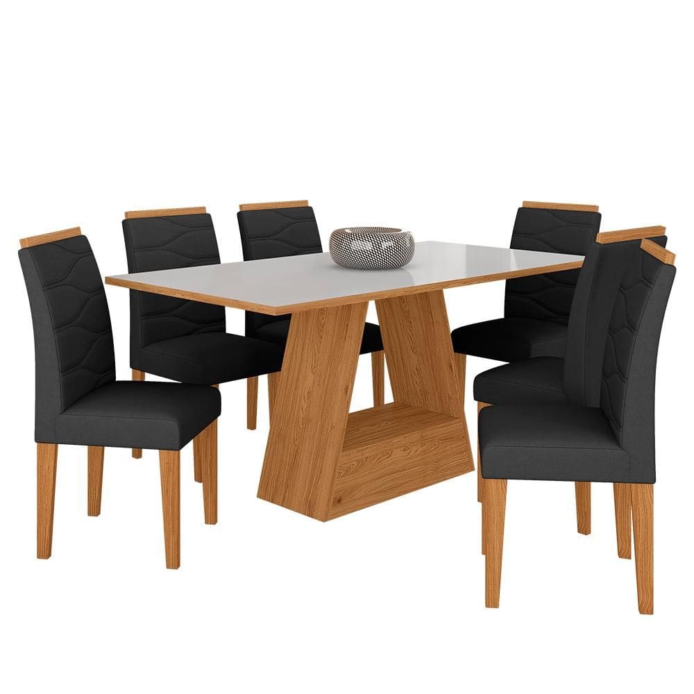Mesa Com 6 Cadeiras 1,60 Vicenza Cin/off White/pret - Móveis Arapongas