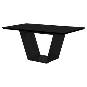 Mesa De Jantar Luxo Retangular 160x90 MDF Vidro Para 6 Lugares Pés Madeira Maciça Safira Preto