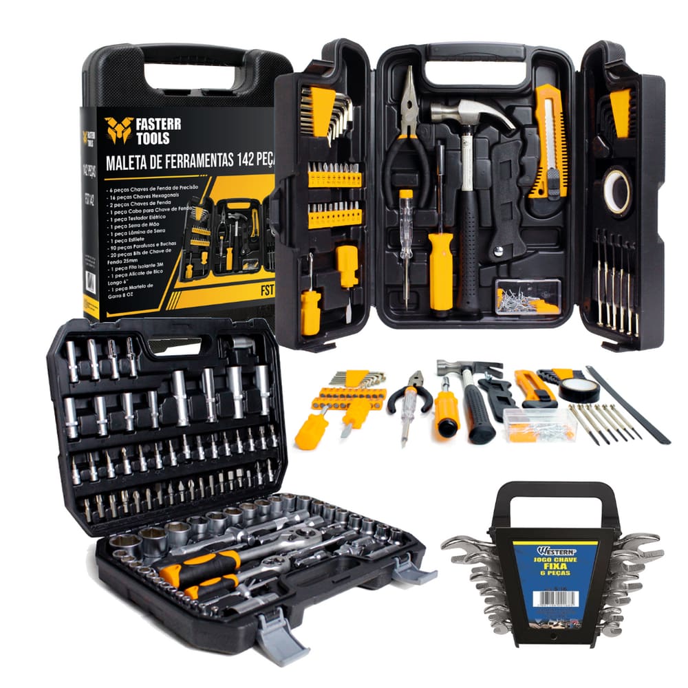 Kit de Ferramentas 142 Pcs Com Jogo de Soquete 94 Peças Fasterr e Chaves Combinadas Western