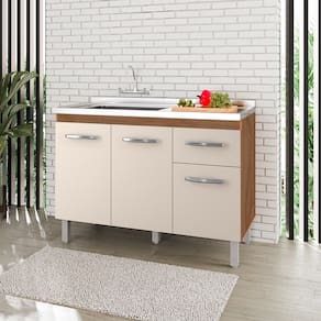 Balcão para Pia de Cozinha Anita 1,20m 3 Portas 1 Gaveta Savana Off White A21 – Moblis