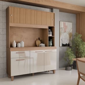 Cozinha Compacta Primavera 5 Portas 1 Gaveta Rústico/Natural Off White - Panorama Móveis
