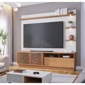 Home Theater Campeche com 1 Porta deslizante Brise e 3 Spot de Led Freijó Off White Matte - Colibri