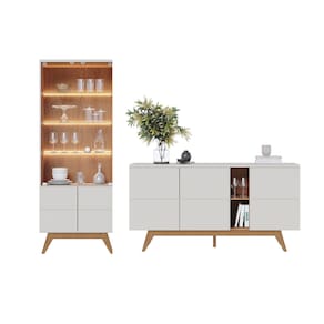 Kit Buffet e Cristaleira Noronha Para Sala Off White Matte/ Freijó - Colibri