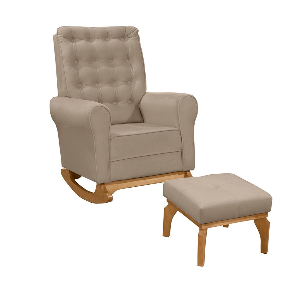 Poltrona de Amamentação com Balanço e Puff Thaila Veludo Bege M13 - D`Rossi