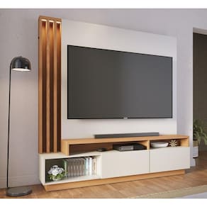 Home Theater Humaitá com Led Para Tv de até 65` Polegadas - Off White Matte/ Freijó  Colibri
