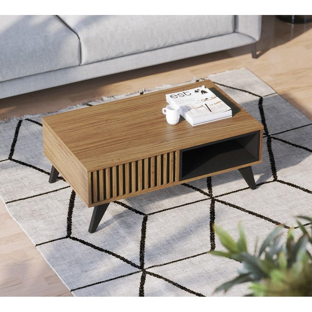 Mesa de Centro Jeri Com Nicho Interno Noce Milano/ Preto Fosco - Colibri
