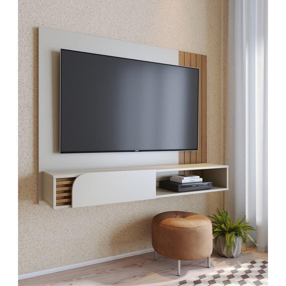 Painel Suspenso Jurerê para TV de até 55 Polegadas Off White Matte/ Freijó - Colibri