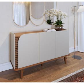 Buffet com Detalhe Ripado Artesanal Jurerê 03 Portas Off White Matte Freijó - Colibri