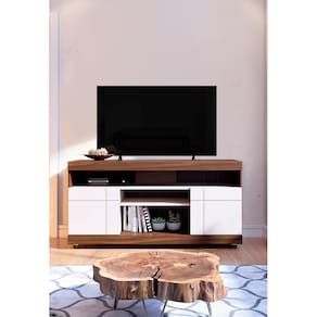 Rack Yara Para TV até 47 Polegadas Com 2 Portas de Giro Nogueira Real/ Off White - Colibri