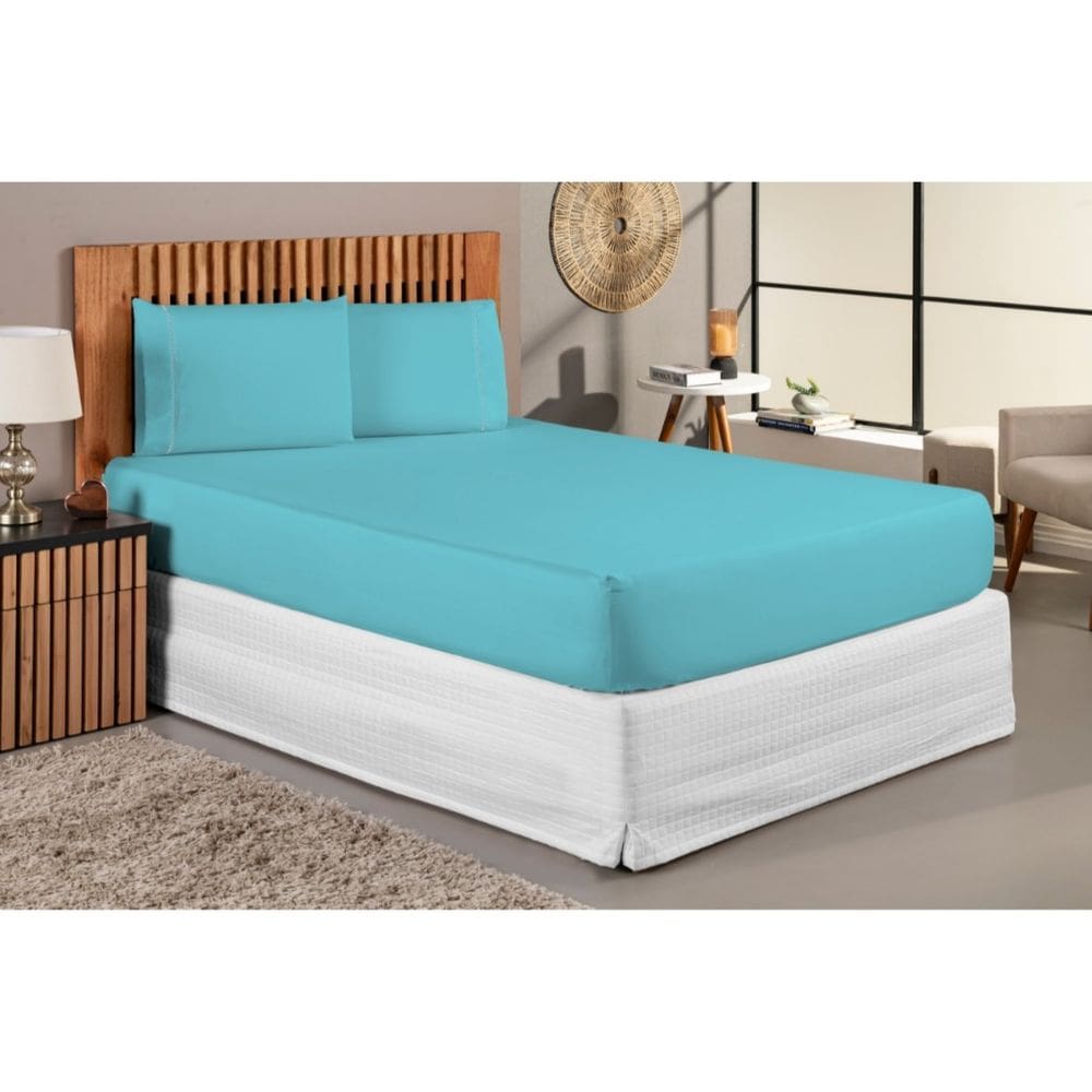Jogo De Lençol Cama Queen 400 Fios 3 Peças Fronha Ponto Palito Aveludado Tiffany