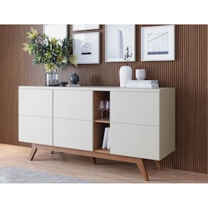 Buffet Noronha com Adega e 3 Portas Off White Matte / Freijó