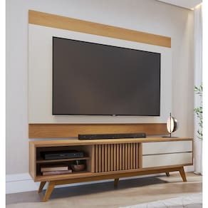 Rack Bancada com Painel 2mt Para TV até 75 Polegadas Freijó Off White - Colibri