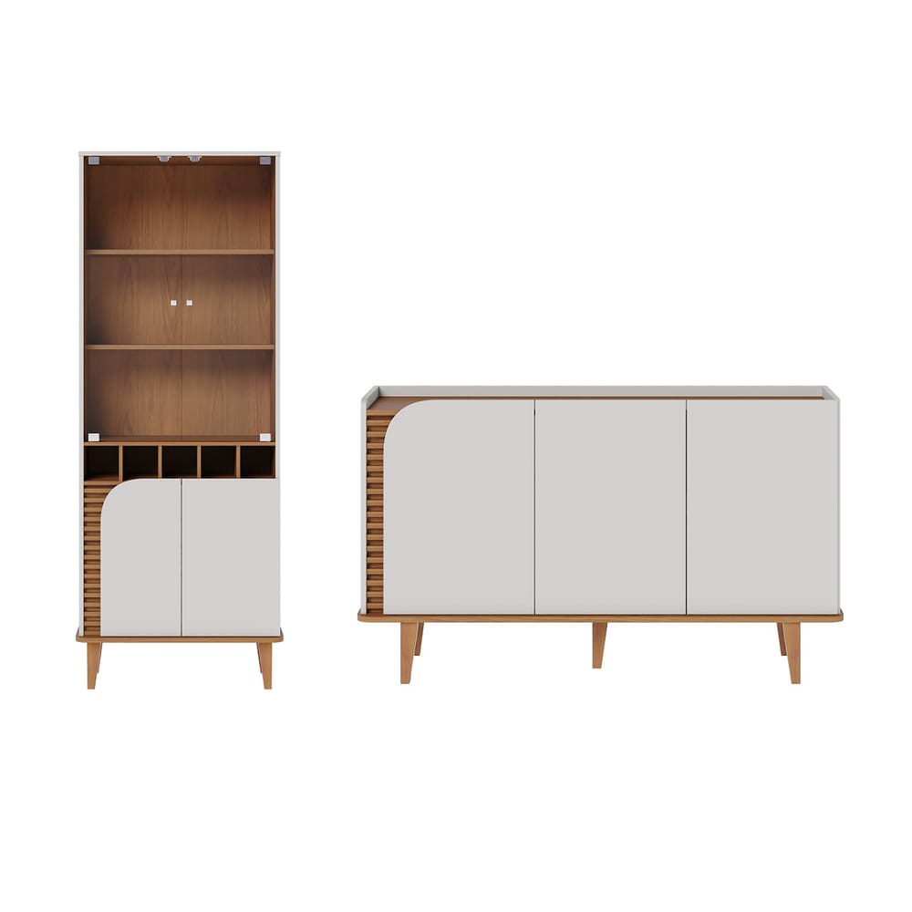 Cristaleira com Buffet Jurerê Detalhes Ripado Off White Matte/ Freijó - Colibri
