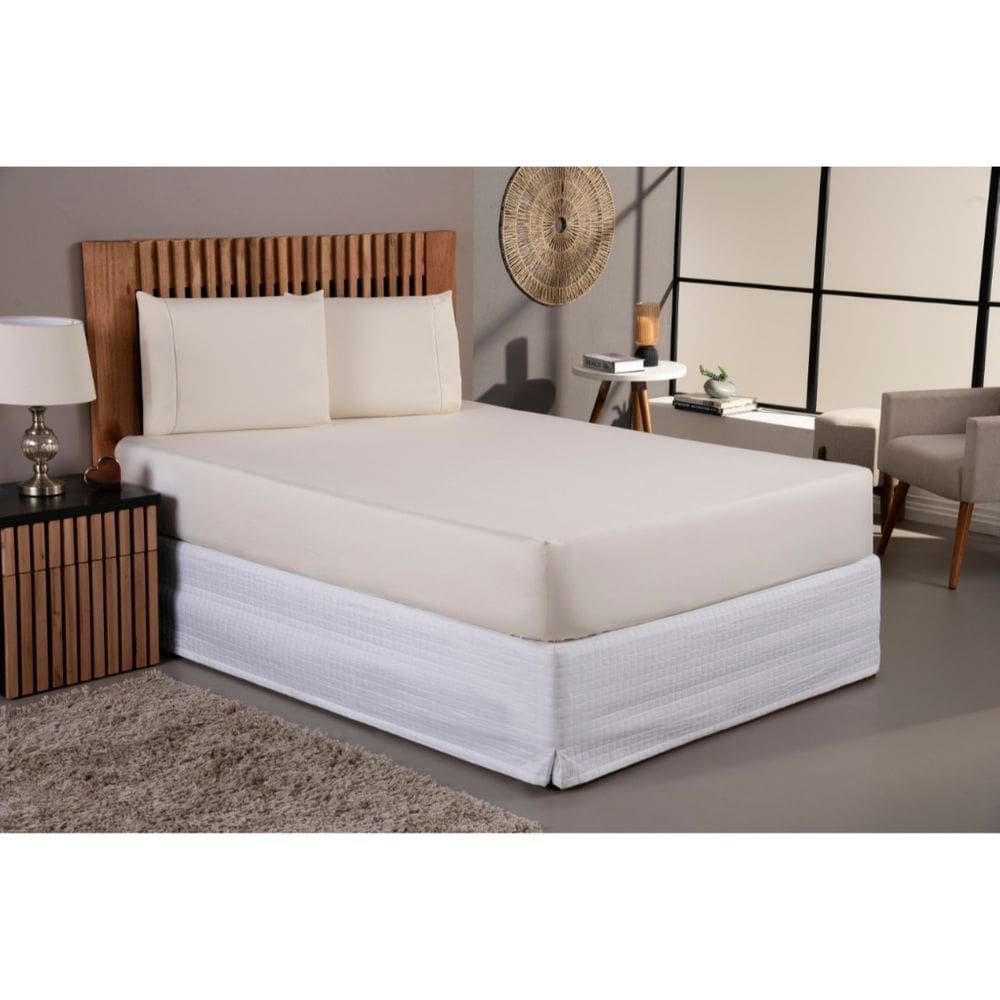 Jogo De Lençol Cama Queen 400 Fios 3 Peças Fronha Ponto Palito Aveludado Palha