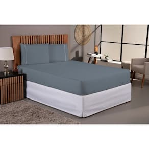 Jogo De Lençol Cama Queen 400 Fios 3 Peças Fronha Ponto Palito Aveludado Cinza