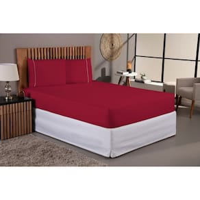 Jogo De Lençol Cama Solteiro 400 Fios 2 Peças Fronha Ponto Palito Aveludado Vermelho