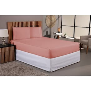 Jogo De Lençol Cama Solteiro 400 Fios 2 Peças Fronha Ponto Palito Aveludado Rose
