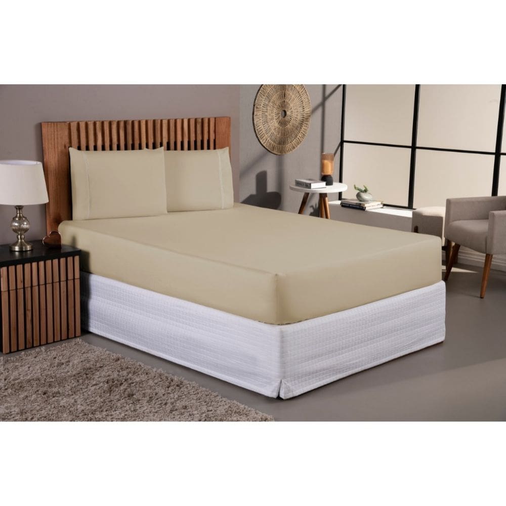 Jogo De Lençol Cama Queen 400 Fios 3 Peças Fronha Ponto Palito Aveludado Caqui