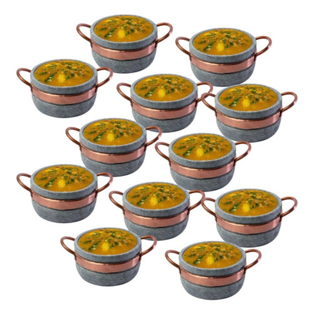 Kit 12 Cumbucas Bolw Pedra Sabão 500 ml com Alça de cobre