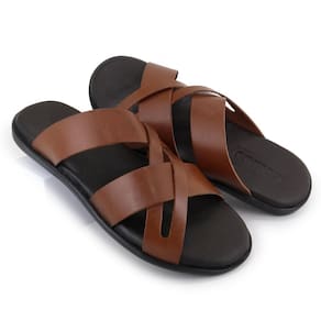 Chinelo Masculino Couro Com Tiras Confortável Resistente