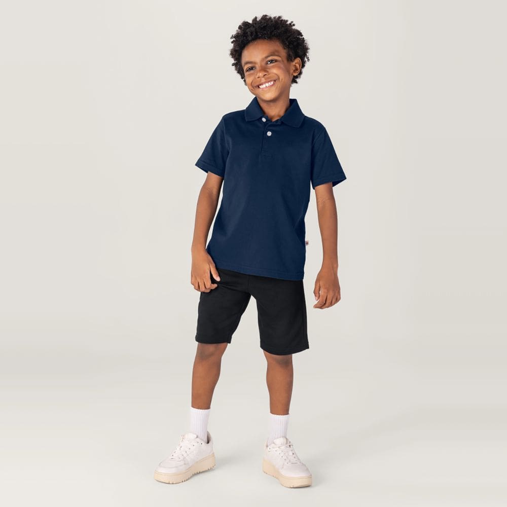 Camisa Polo Básica Infantil Menino Em Malha Brandili Azul