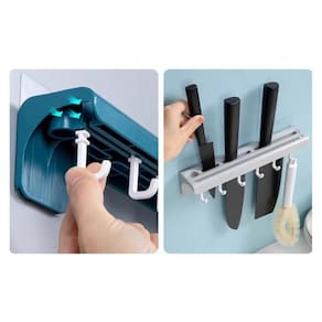 Suporte Cozinha Porta Talheres Faqueiro 6 Ganchos Cinza