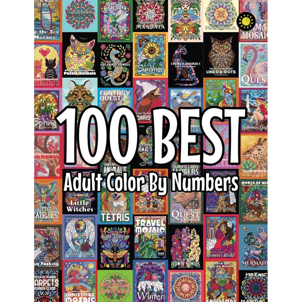 Livro 100 MELHORES desenhos de desenho Sunlife Color By Numbers para adultos