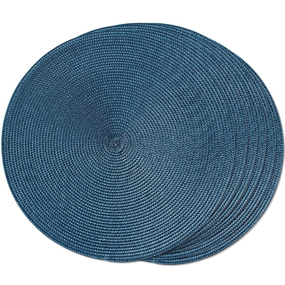 Placemats FunWheat, redondo trançado, conjunto de 6 tapetes de mesa de 38 cm, azuis