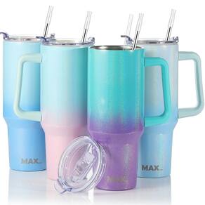 Copo MaxBase 1183 ml brilhante com alça e tampa de palha azul-roxo