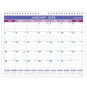Calendário de parede Lemome Home 2025, janeiro a dezembro, 28 x 21 cm, roxo