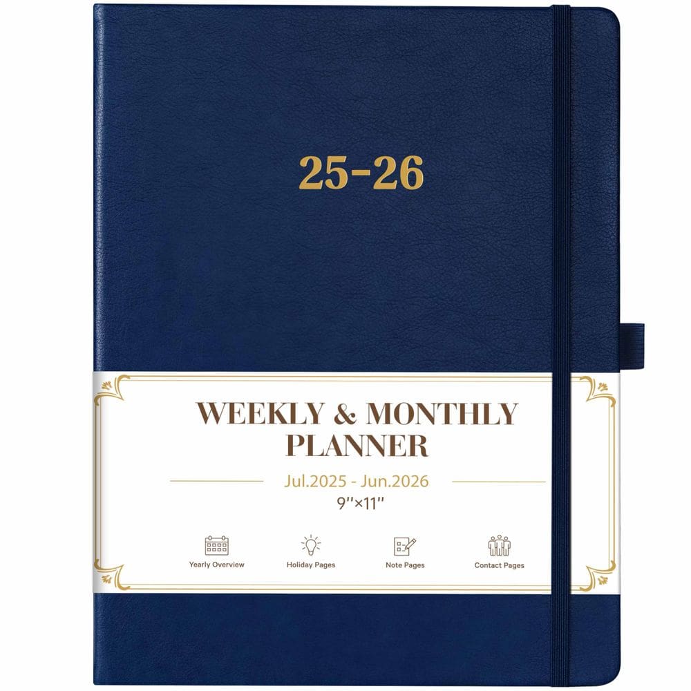 Planner Vondafe 2025-2026 Academic Leather, capa dura, azul marinho