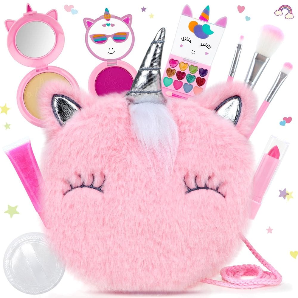 Conjunto de maquiagem PERRYHOME Unicorn Cute Kids com mini bolsa de moedas 3+