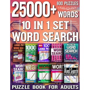Conjunto de livros de quebra-cabeça Word Search 10 em 1 para adultos com mais de 25.000 palavras