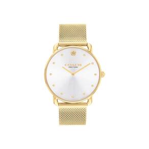 Relógio Coach Elliot feminino elegante em ouro com pulseira de malha