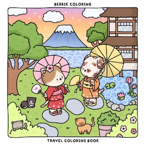 Livro de colorir Berrie Coloring Travel Cute & Cozy para crianças e