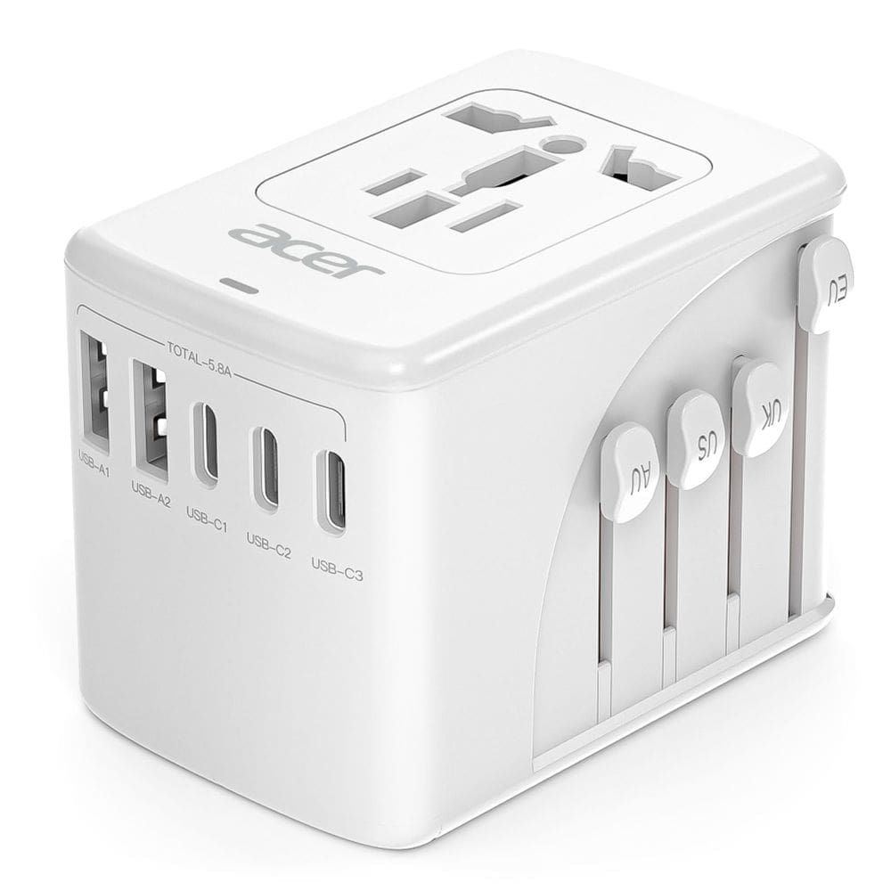 Adaptador de tomada de viagem Acer Universal 5 portas USB 5.8A branco