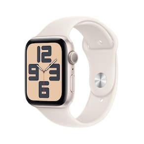 Apple Watch SE GPS • Caixa estelar de alumínio – 44 mm • Pulseira esportiva estelar – P/M
