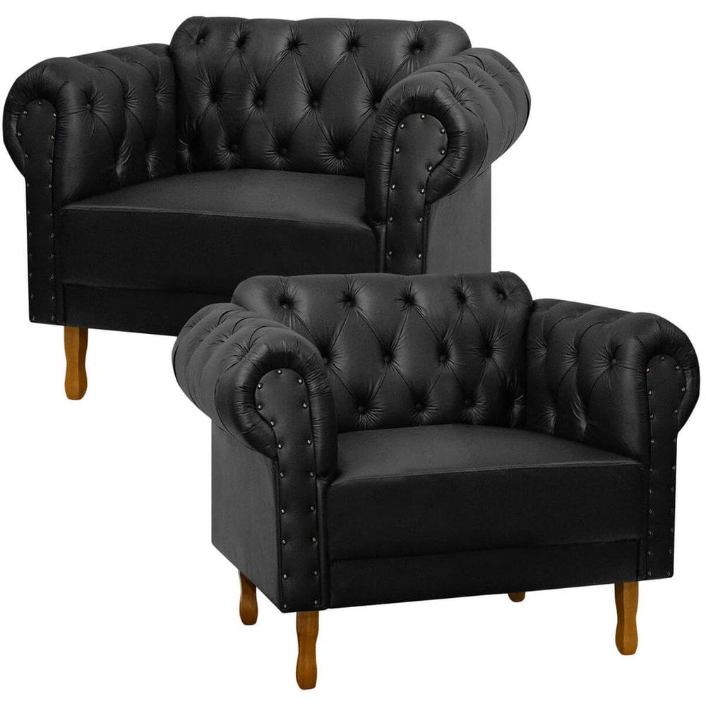 Kit 2 Poltrona Decorativa Chesterfield para Consultório e Recepção Couro Sintético - SOFA STORE