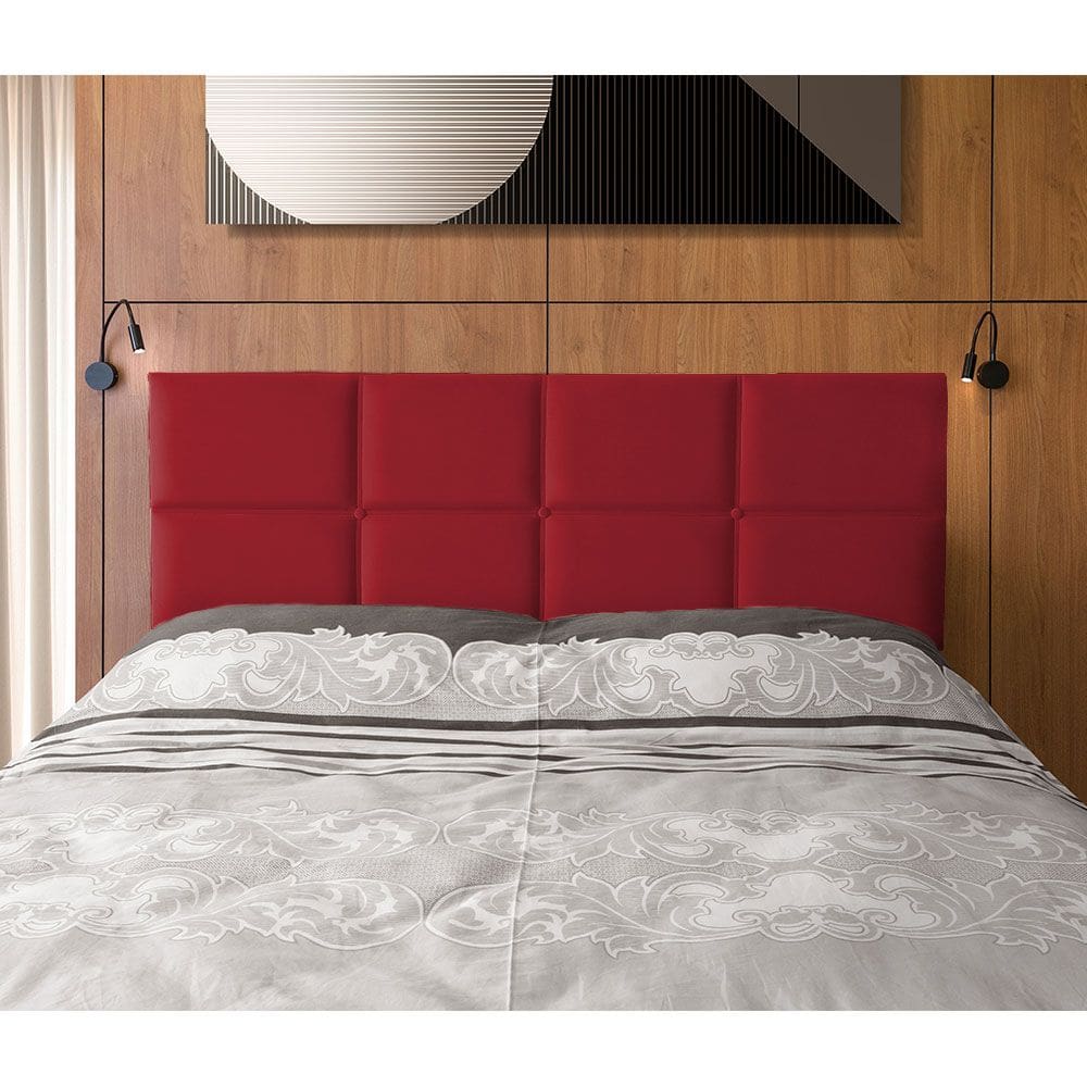 Cabeceira Painel Cama Box King 1,93m Estofada Belize Veludo Vermelho