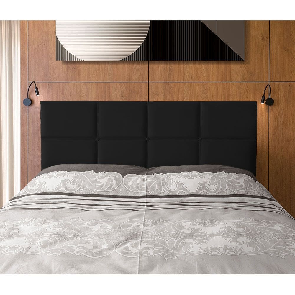 Cabeceira Painel Cama Box King 1,93m Estofada Belize Veludo Preto