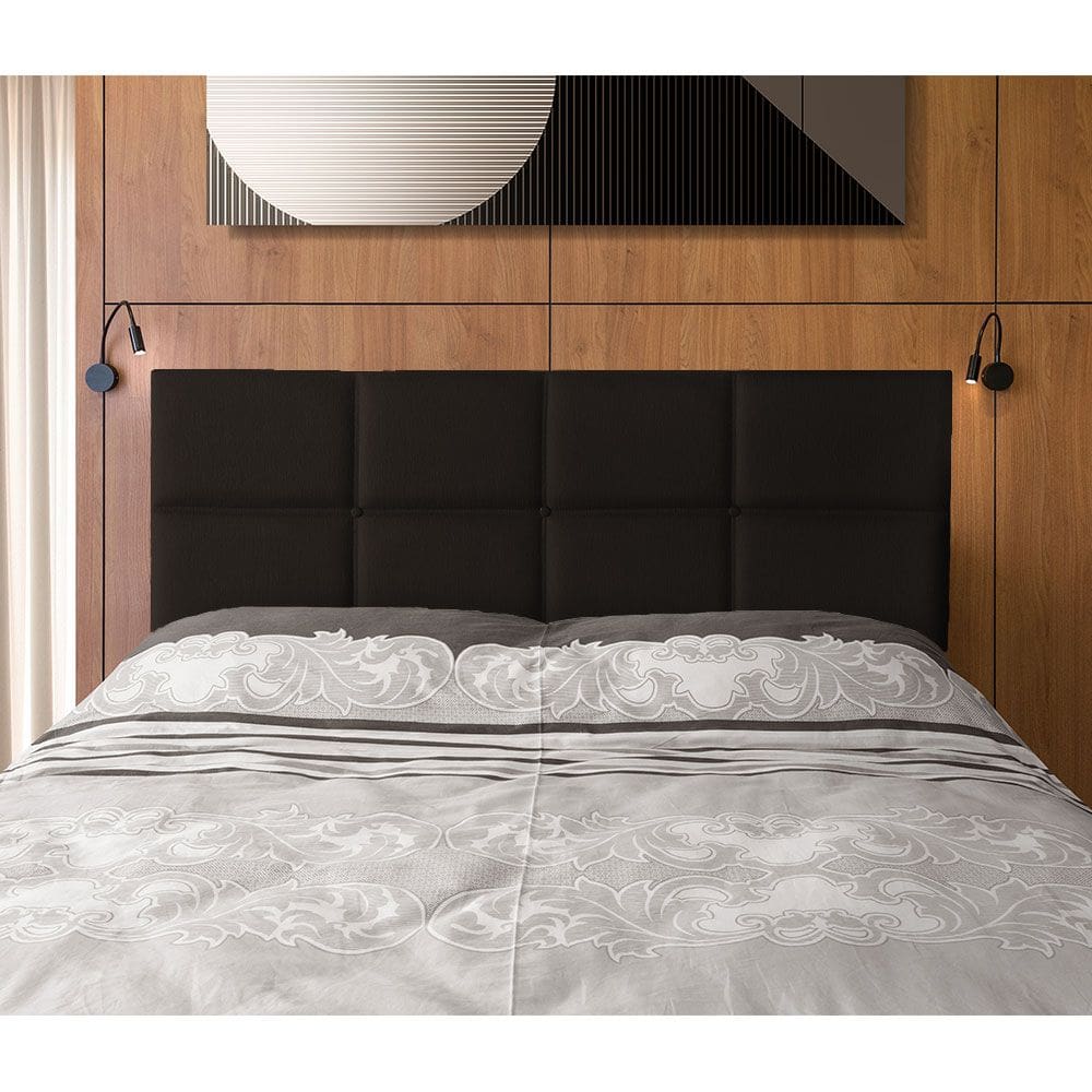 Cabeceira Painel Cama Box Casal 1,40m Estofada Belize Linho Marrom Escuro