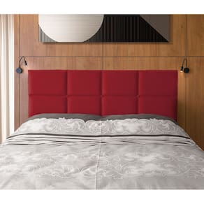 Cabeceira Painel Cama Box Queen 1,60m Estofada Belize Veludo Vermelho