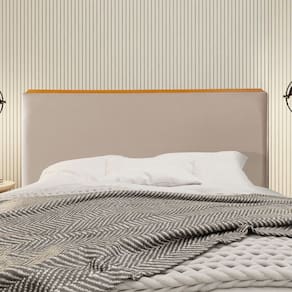 Cabeceira Cama Box Queen 1,60m Estofada Detalhe em Madeira Java Veludo Bege