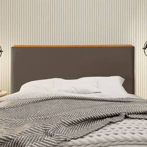 Cabeceira Cama Box King 1,93m Estofada Detalhe em Madeira Java Veludo Marrom