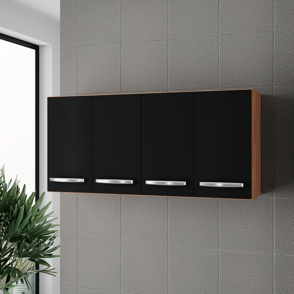 Armário Aéreo Mara 1.20 Móblis H2 com 4 Portas:savana/preto