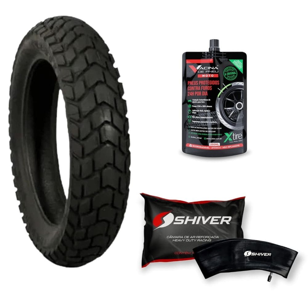 Pneu 110/90-17 Mt 60 Pirelli Tt + Camara Shiver + Vacina Fly 150 Crosser Xy 150 Gy Nk 150 Nxr 125 Bros